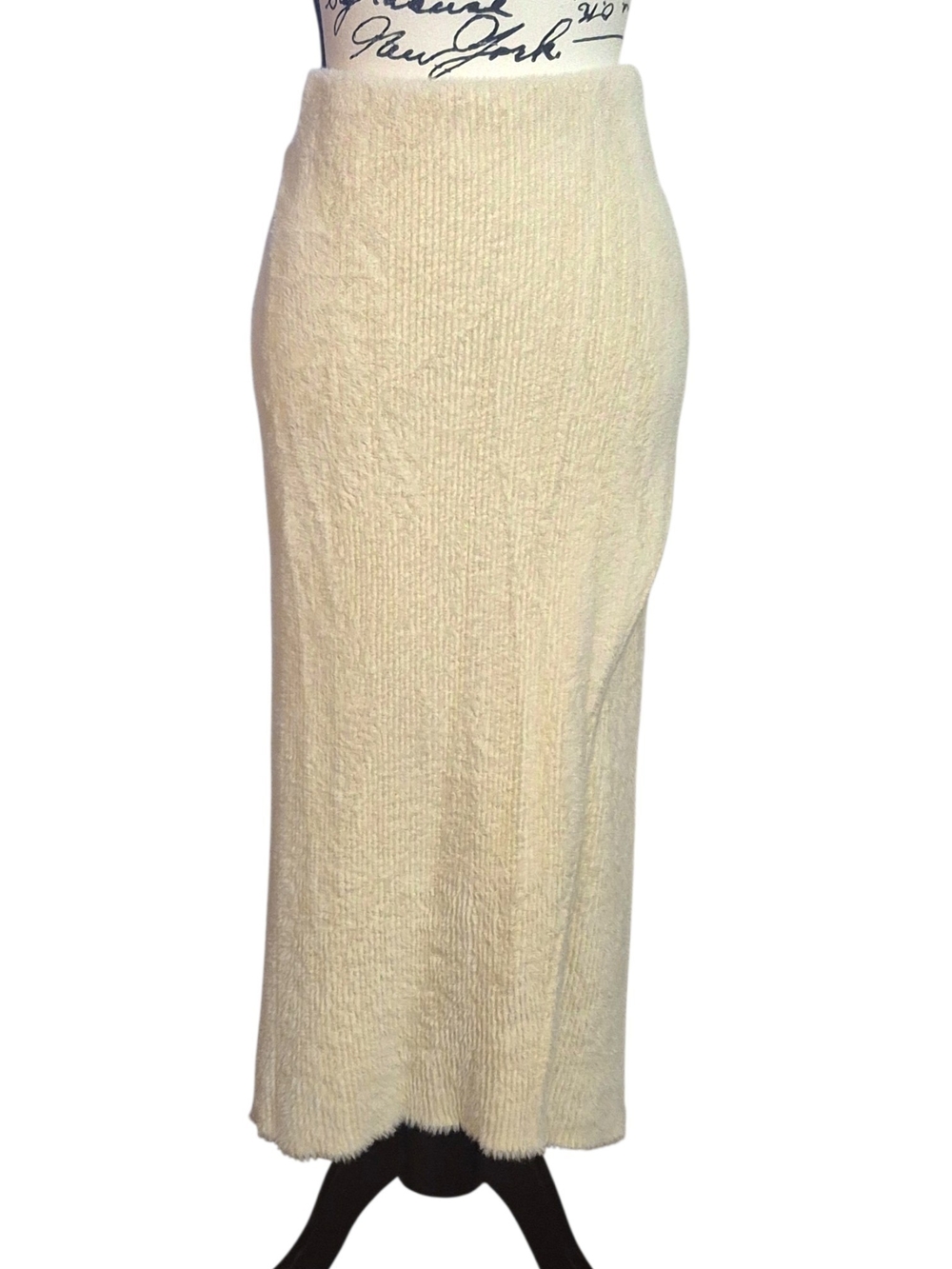 Express Fuzzy Fur Midi Ivory Pencil Skirt Sz L - Picture 3 of 9